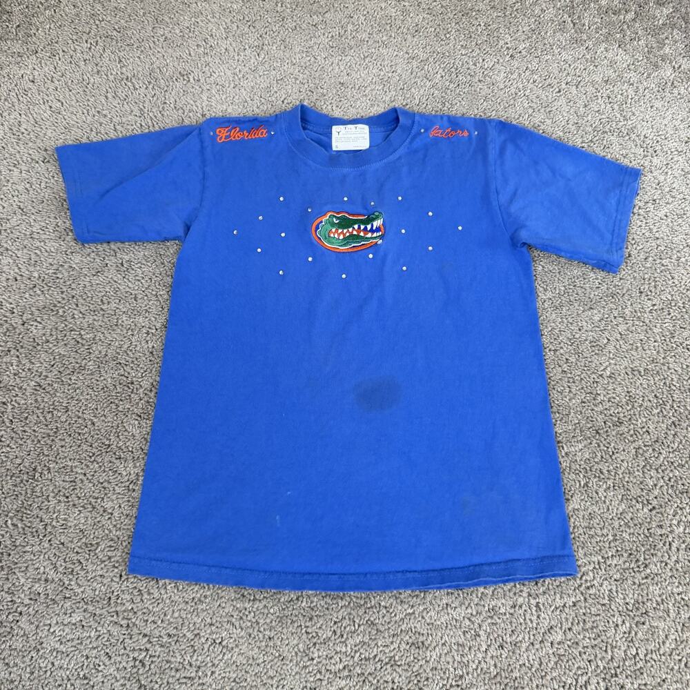 Vintage Florida Gators Shirt Womens Small Blue NCAA Football Tee Time Rhinestone
